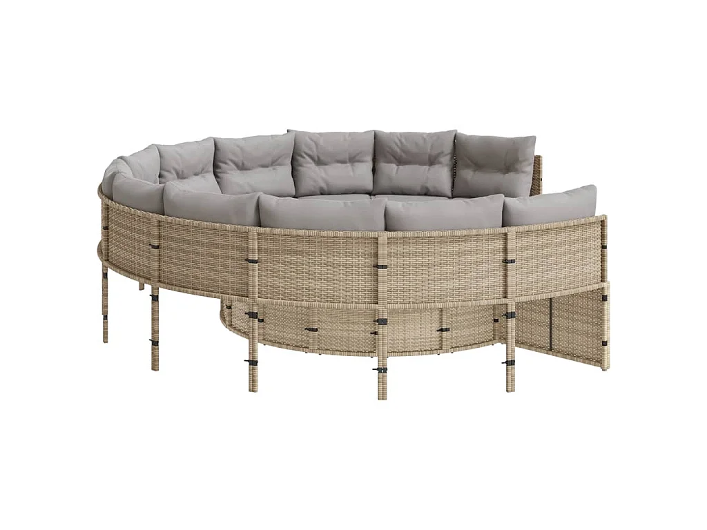 Divano Giardino con Tavolo e Cuscini Circolare Beige Polyrattan