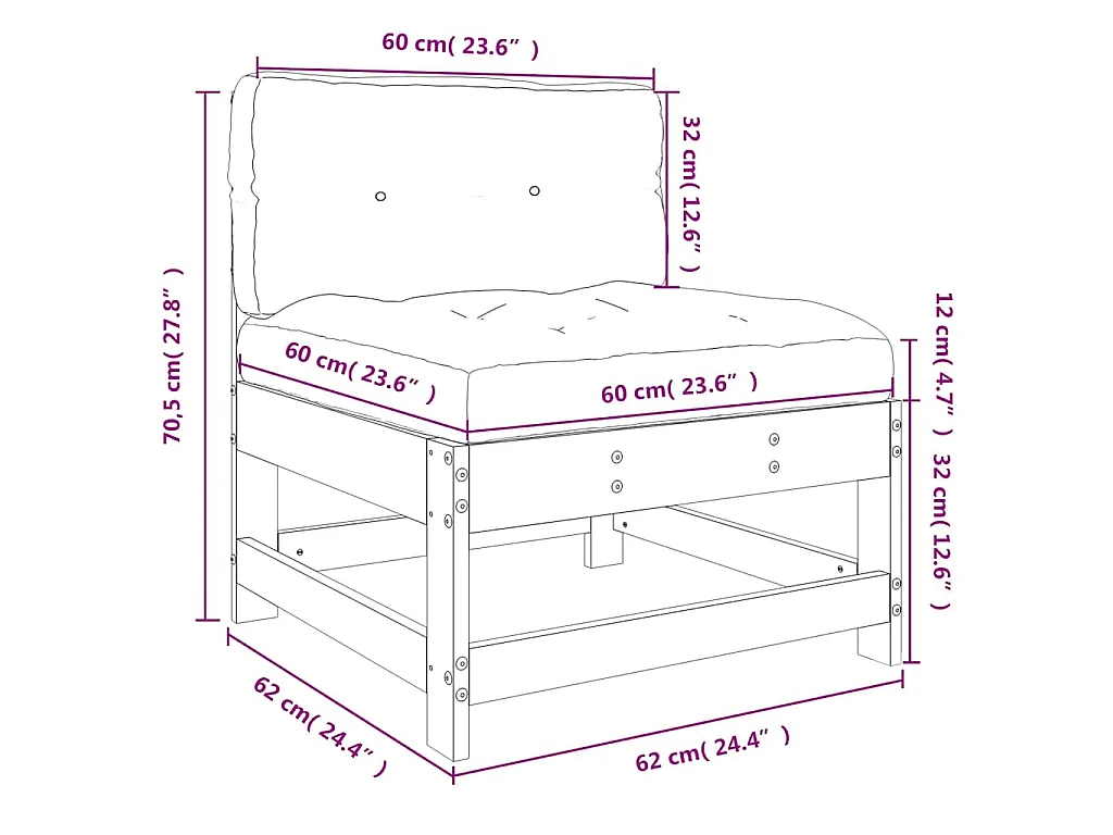 Mittelsofa mit Kissen Massivholz Douglasie