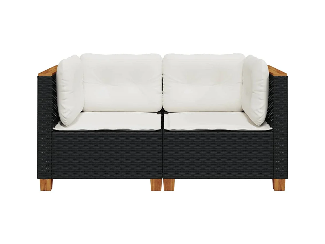 Canapés d'angle de jardin et coussins 2 pcs noir résine tressée