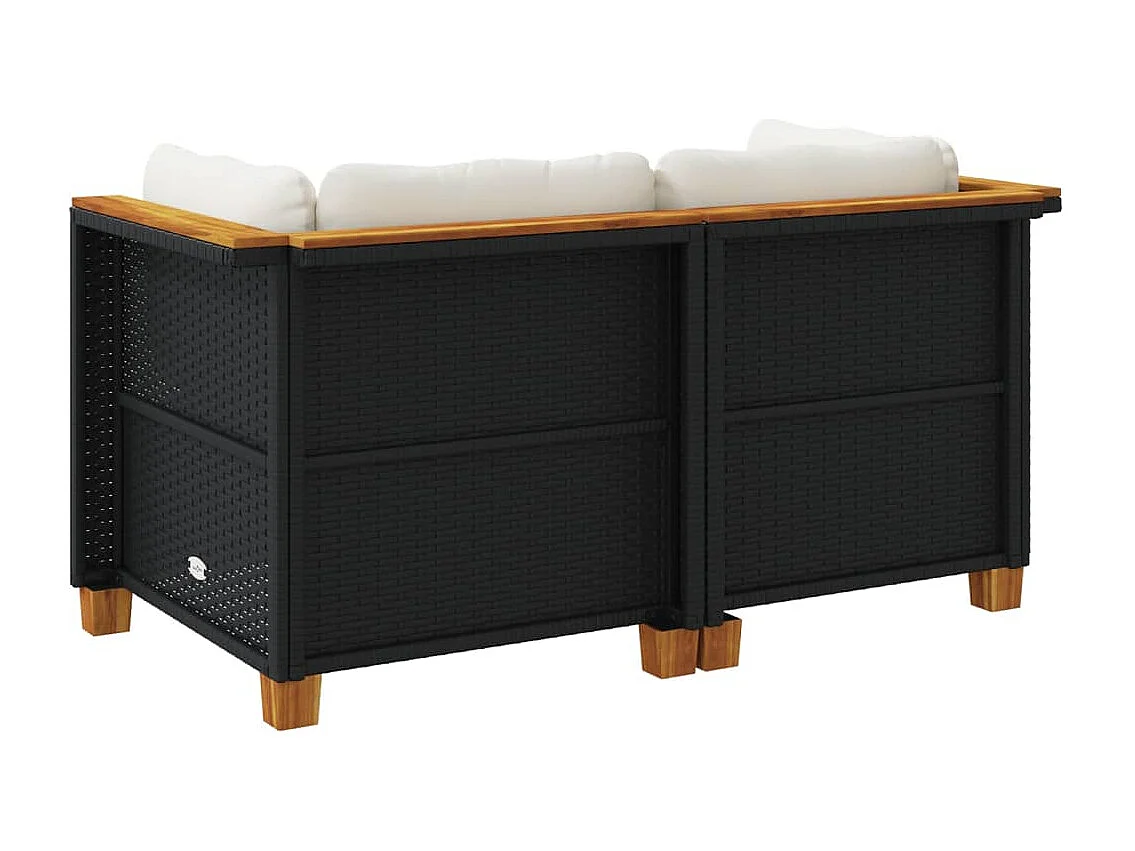 Canapés d'angle de jardin et coussins 2 pcs noir résine tressée