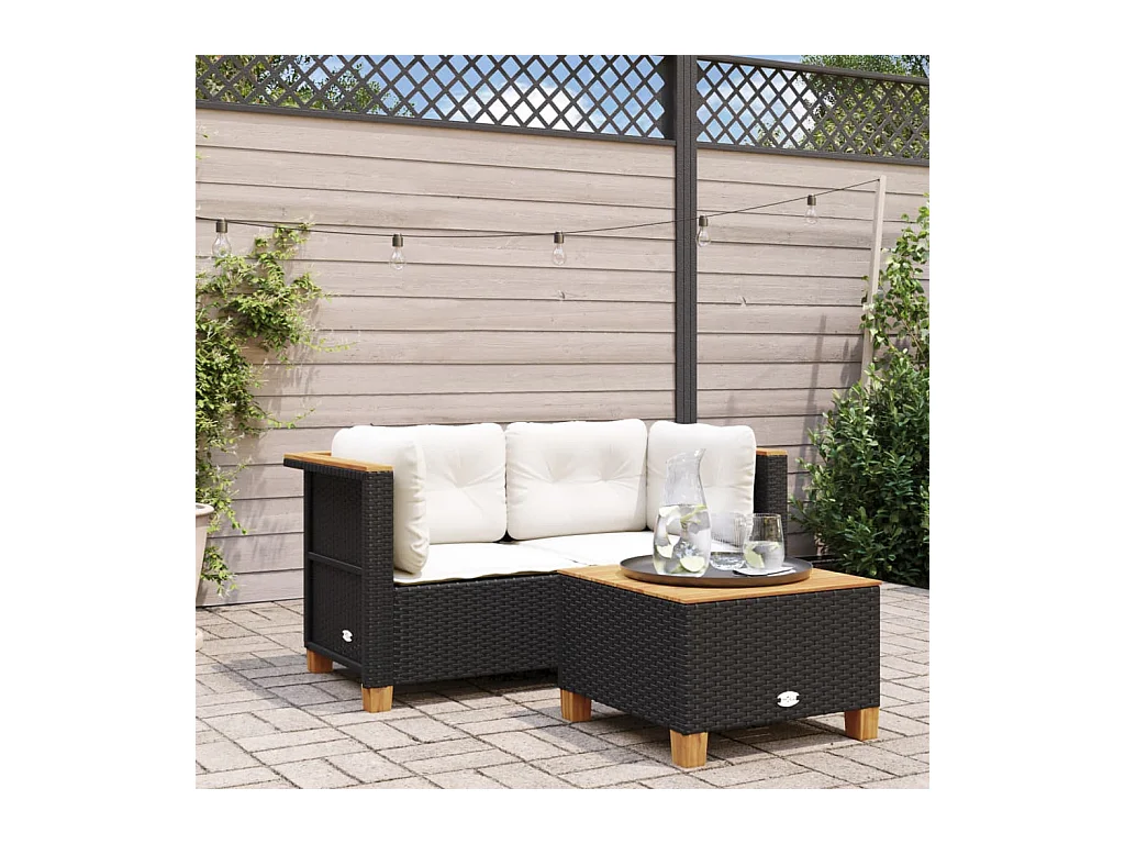 Canapés d'angle de jardin et coussins 2 pcs noir résine tressée