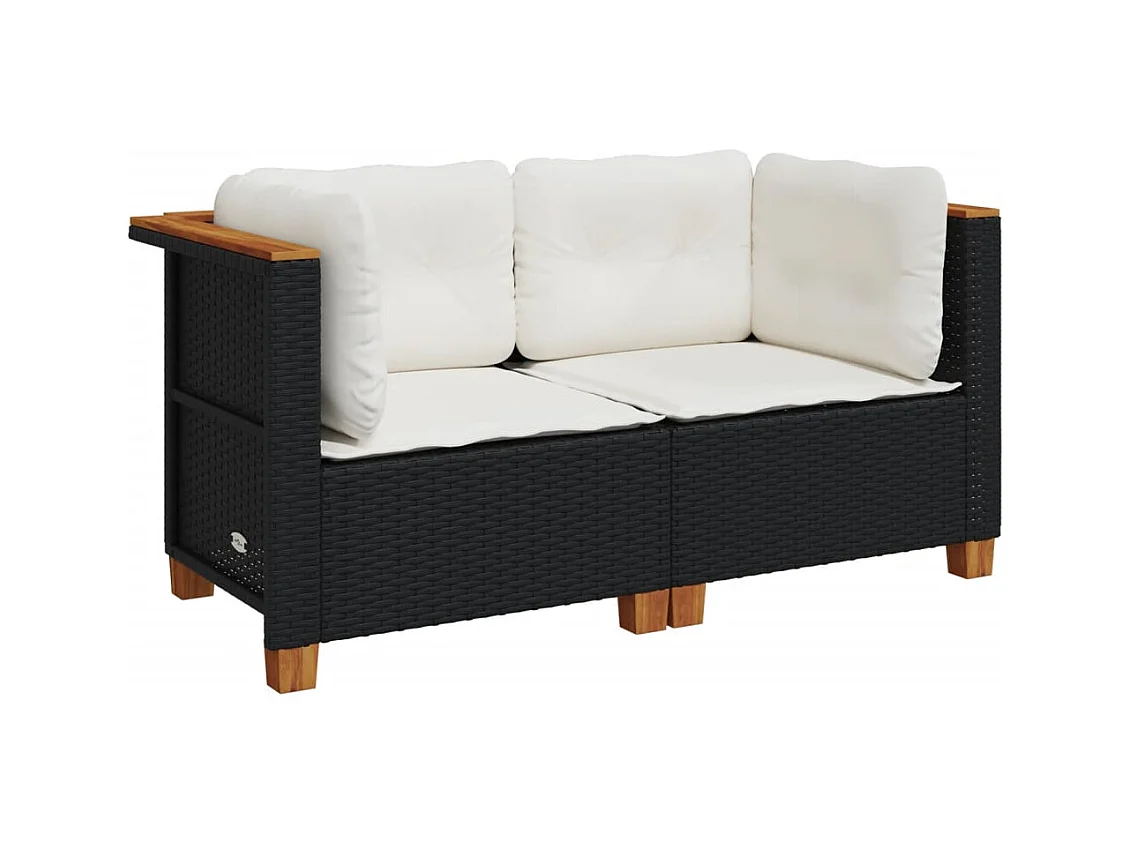 Canapés d'angle de jardin et coussins 2 pcs noir résine tressée