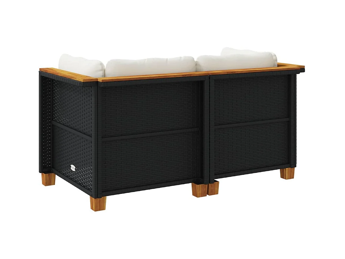 Canapés d'angle de jardin et coussins 2 pcs noir résine tressée
