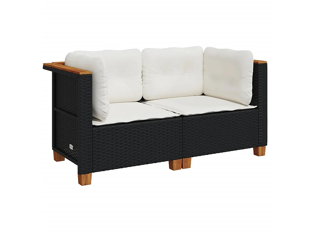 Sofás de canto p/ jardim c/ almofadões 2 pcs vime PE preto