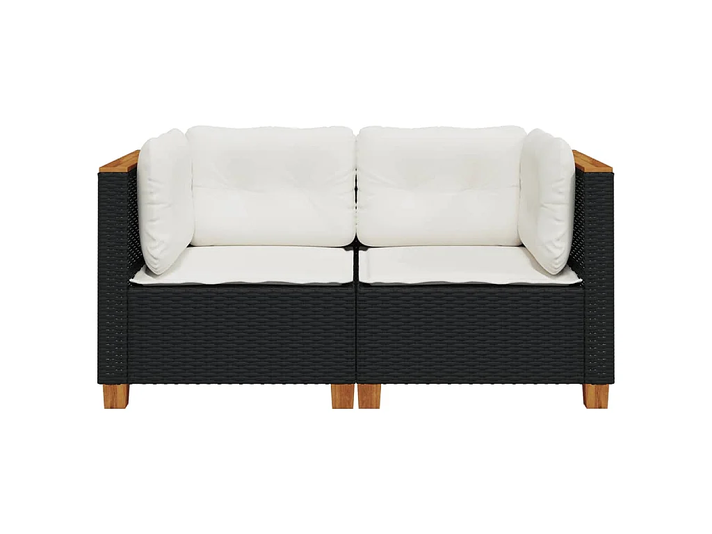 Sofás de canto p/ jardim c/ almofadões 2 pcs vime PE preto