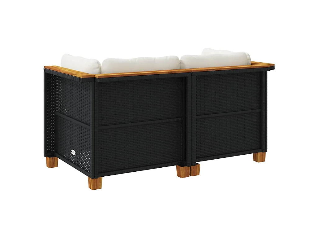 Sofás de canto p/ jardim c/ almofadões 2 pcs vime PE preto