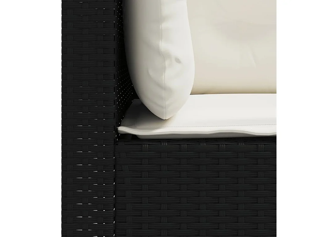 Sofás de canto p/ jardim c/ almofadões 2 pcs vime PE preto