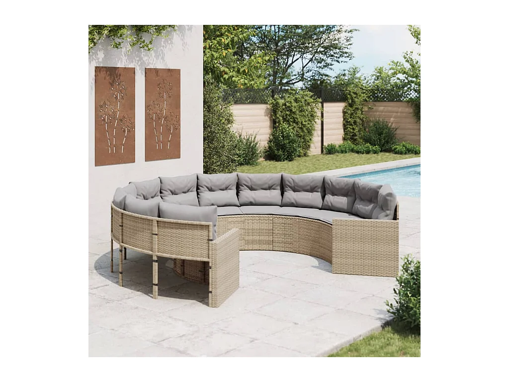 Tuinbank met kussens rond poly rattan beige