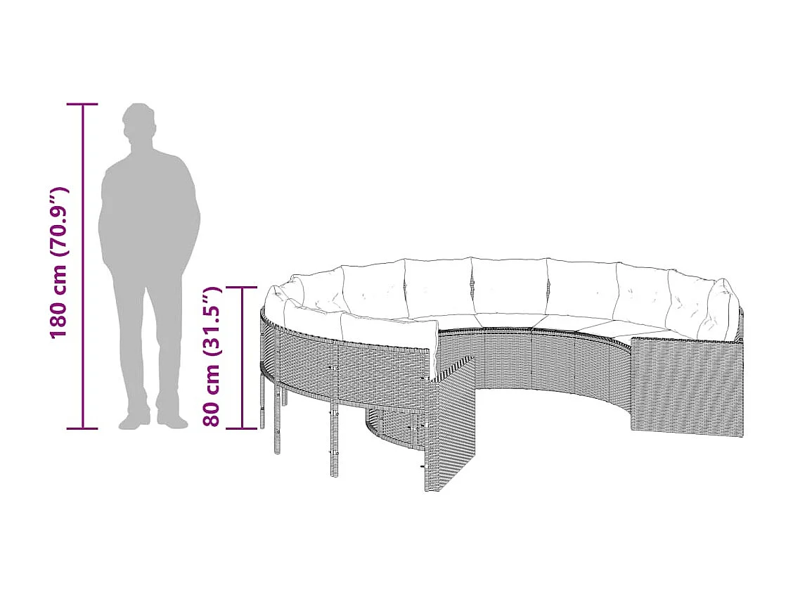 Gartensofa mit Kissen Rund Beige Poly-Rattan