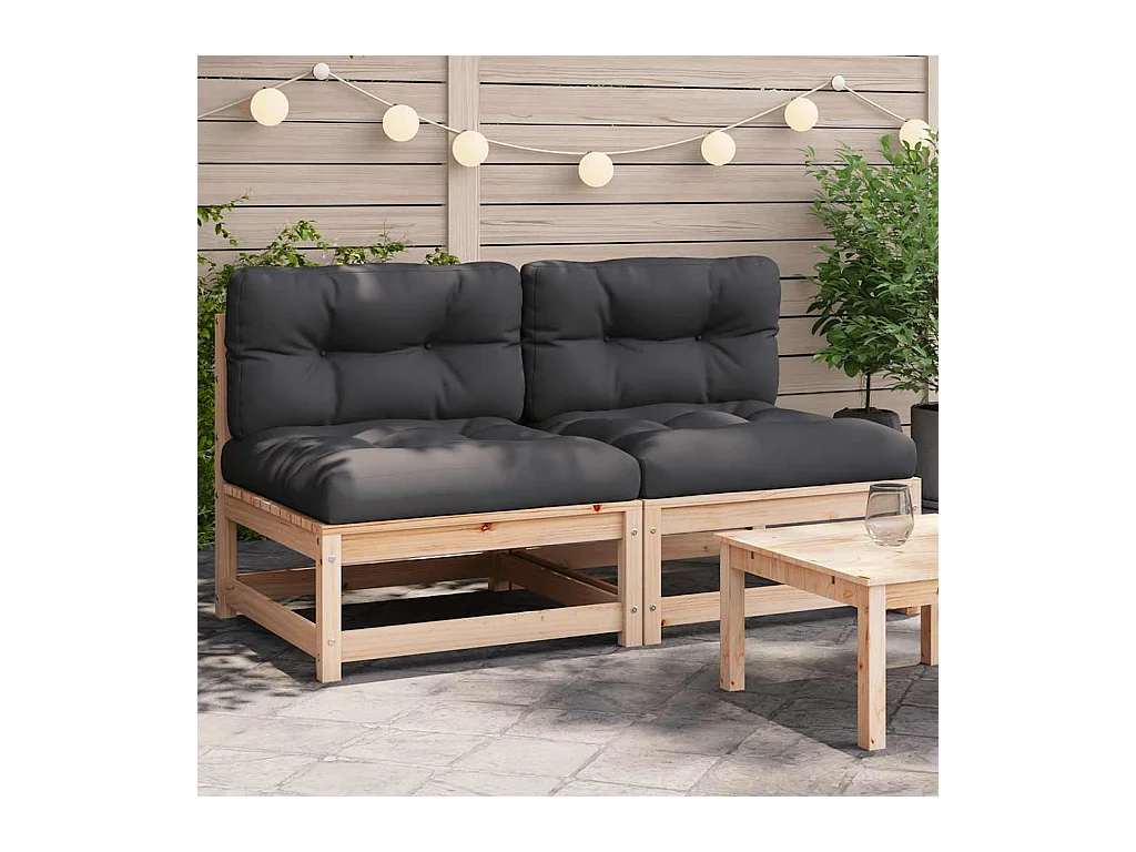 Canapés de jardin sans accoudoirs coussins 2pcs bois massif pin