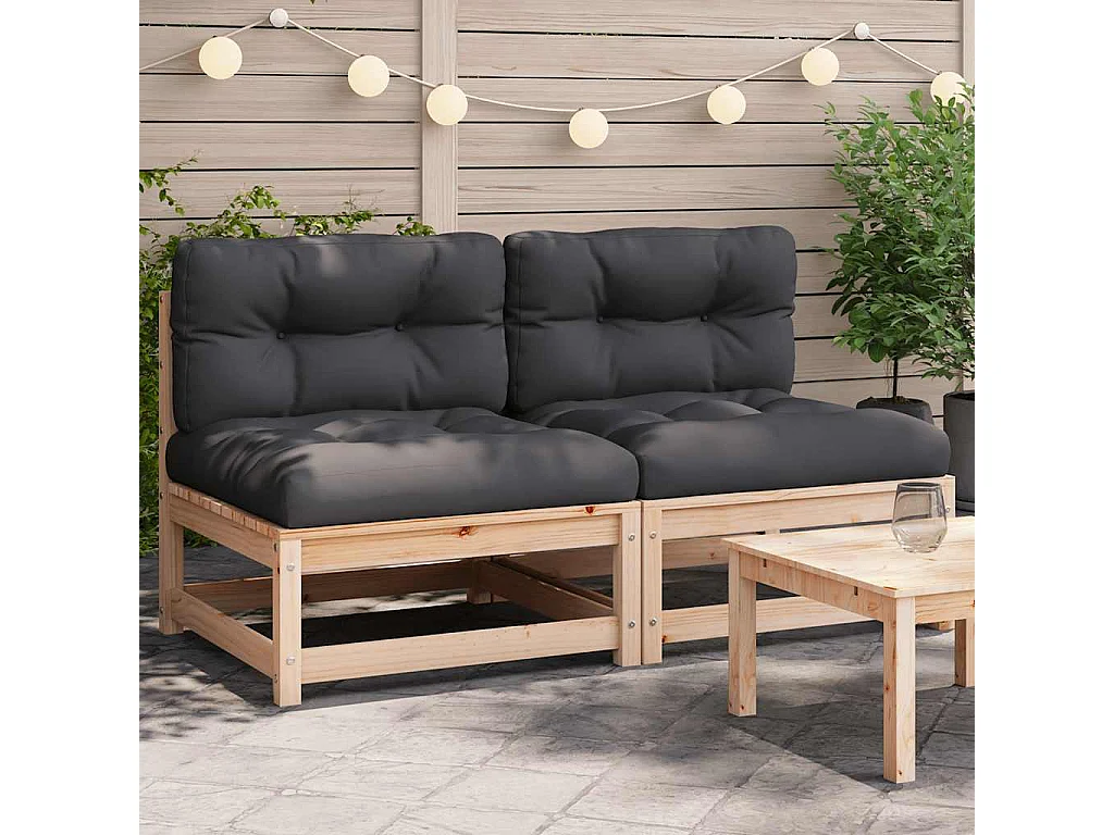 Canapés de jardin sans accoudoirs coussins 2pcs bois massif pin