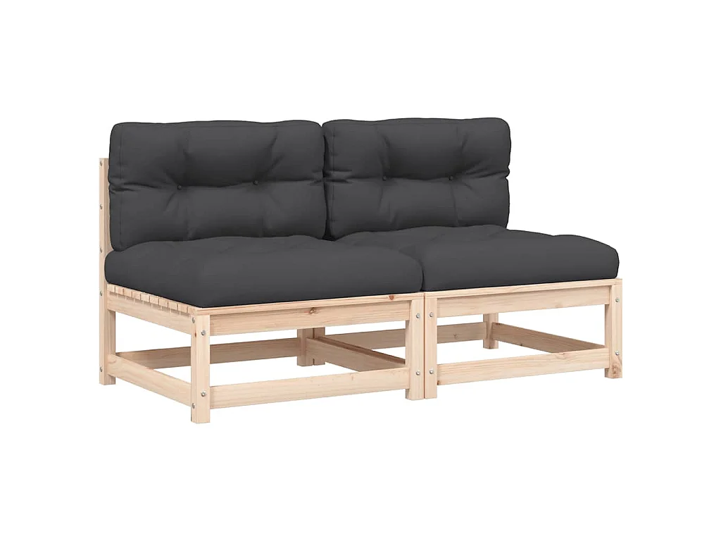 Sofás sem braços p/ jardim com almofadões 2 pcs pinho maciço