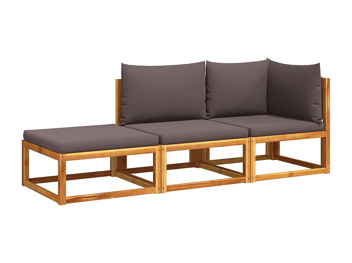 Ensemble de canapés de jardin 3 pièces avec coussins, bois d'acacia et corde,