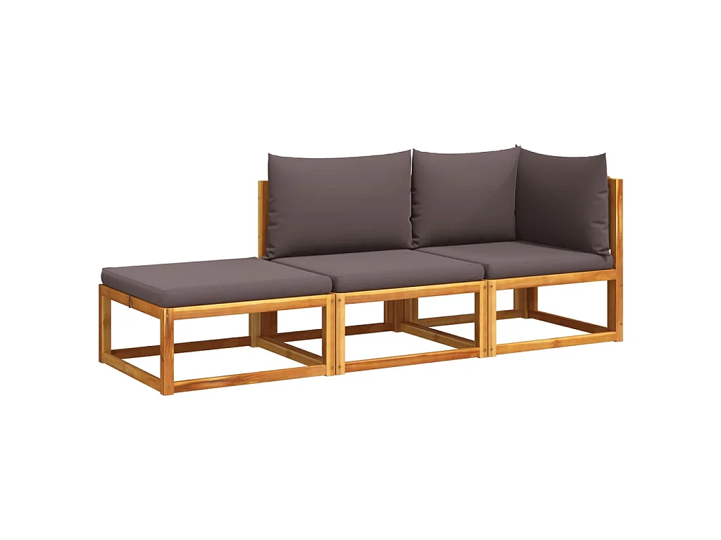 Set di divani da giardino 3 pezzi con cuscini in legno di acacia e corda