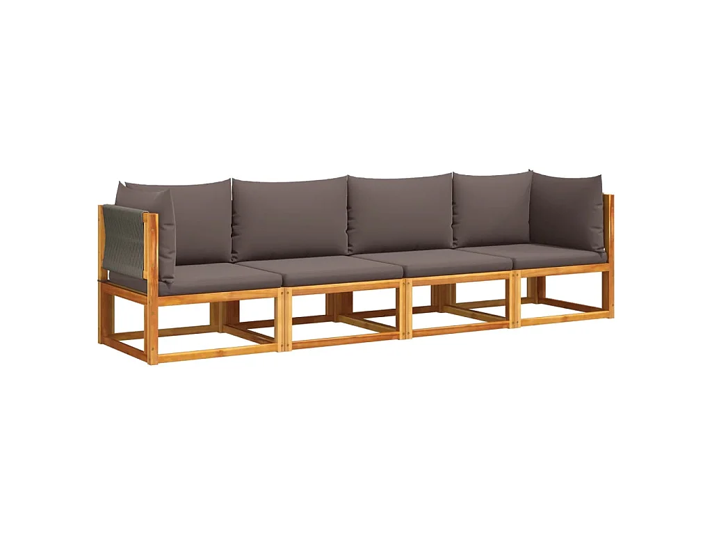 Ensemble de canapés de jardin 4 pièces avec coussins en bois d'acacia et corde