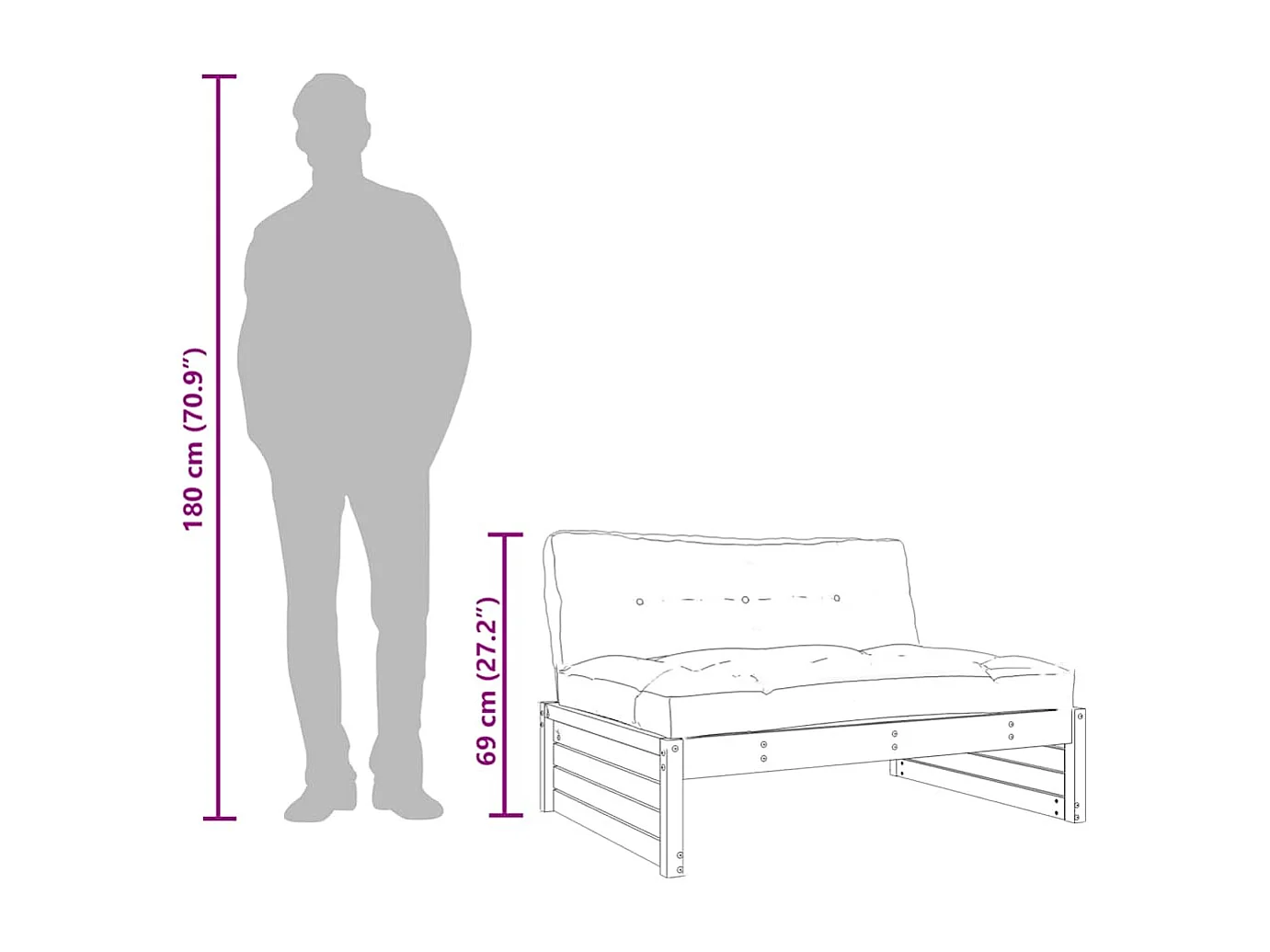 Mittelsofa Weiß 120x80 cm Massivholz Kiefer