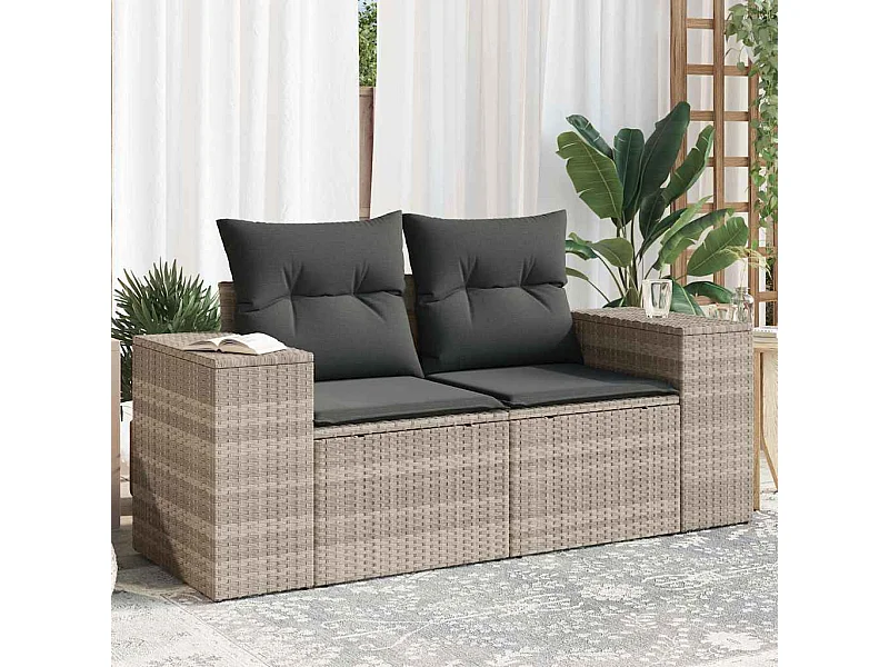 Gartensofa mit Kissen 2-Sitzer Hellgrau Poly Rattan