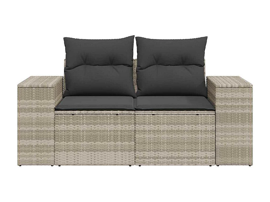 Tuinbank 2-zits met kussens poly rattan lichtgrijs