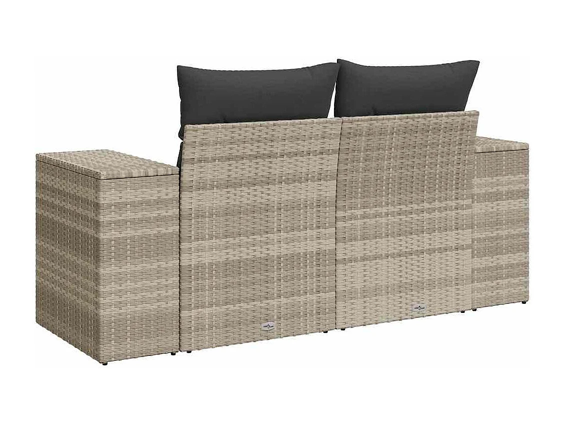 Tuinbank 2-zits met kussens poly rattan lichtgrijs