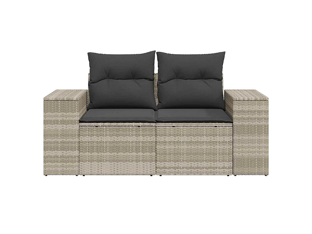 Gartensofa mit Kissen 2-Sitzer Hellgrau Poly Rattan