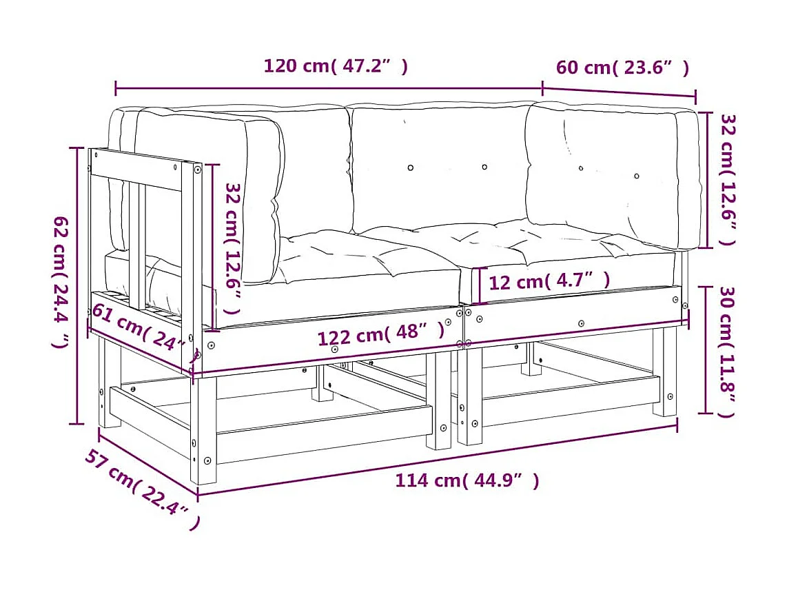Ecksofas mit Kissen 2 Stk. Massivholz Douglasie
