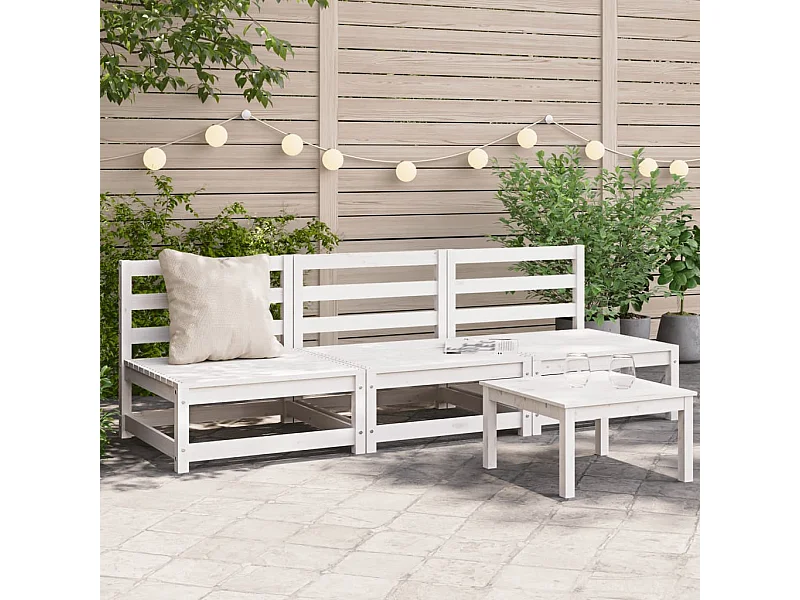 Sofás jardín sin reposabrazos 3 uds madera blanco 70x70x67 cm