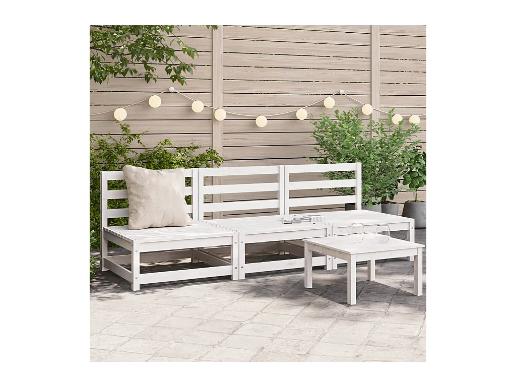 Canapés de jardin sans accoudoirs 3 pcs blanc bois pin massif