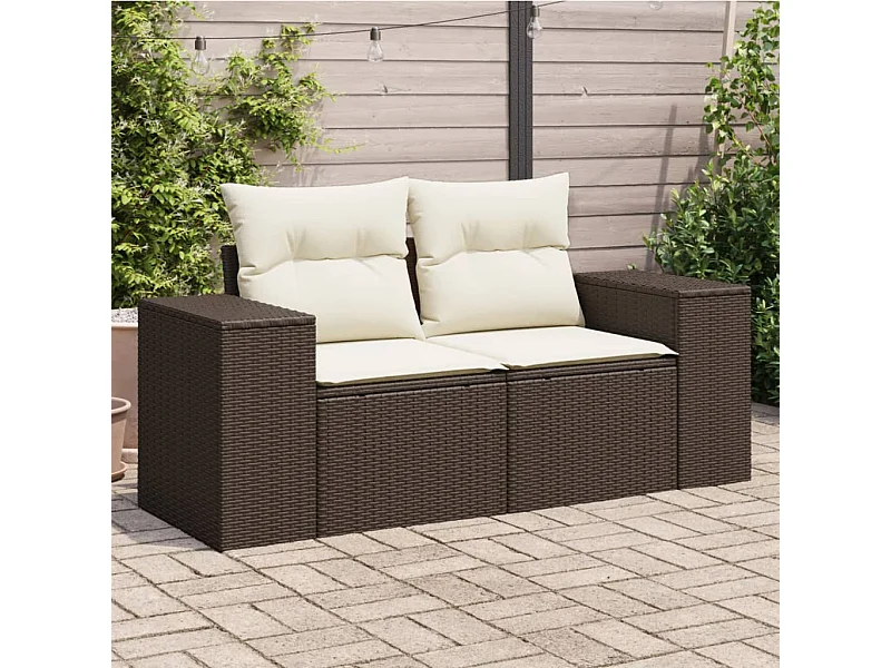 Tuinbank 2-zits met kussens poly rattan bruin