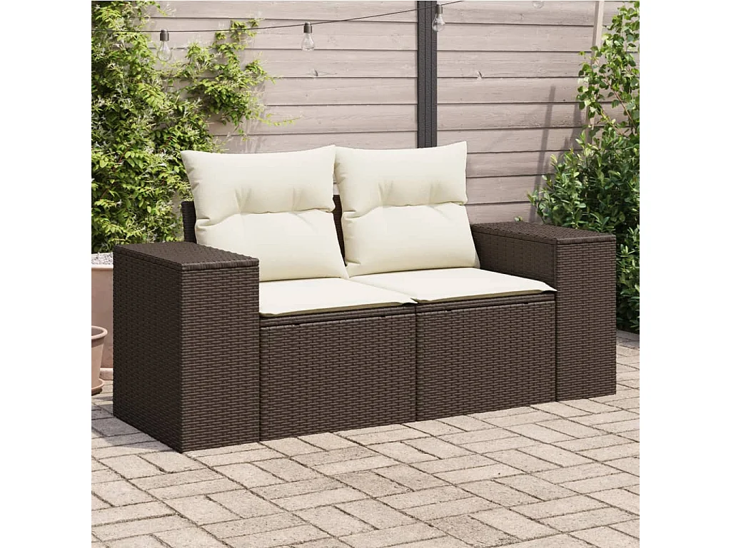 Tuinbank 2-zits met kussens poly rattan bruin