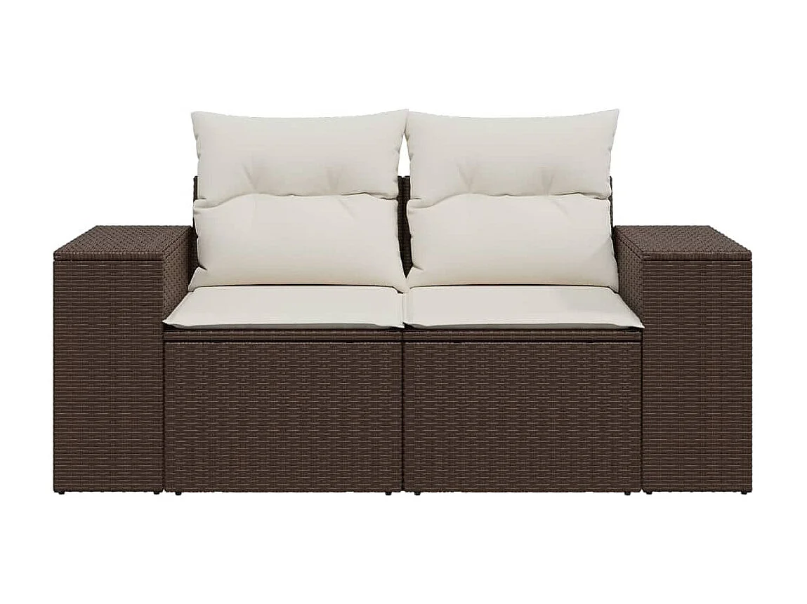 Tuinbank 2-zits met kussens poly rattan bruin