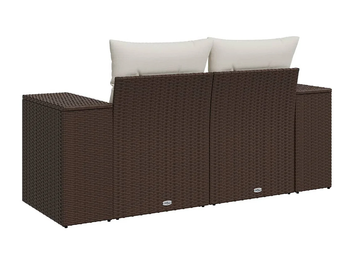 Tuinbank 2-zits met kussens poly rattan bruin