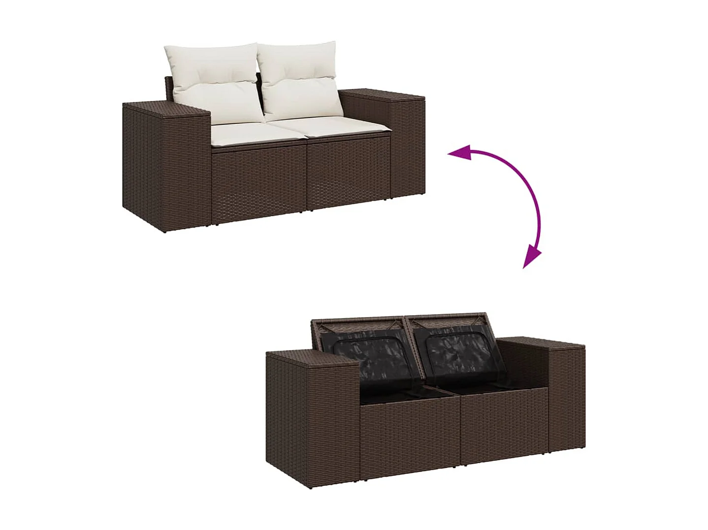 Canapé de jardin avec coussins 2 places marron résine tressée