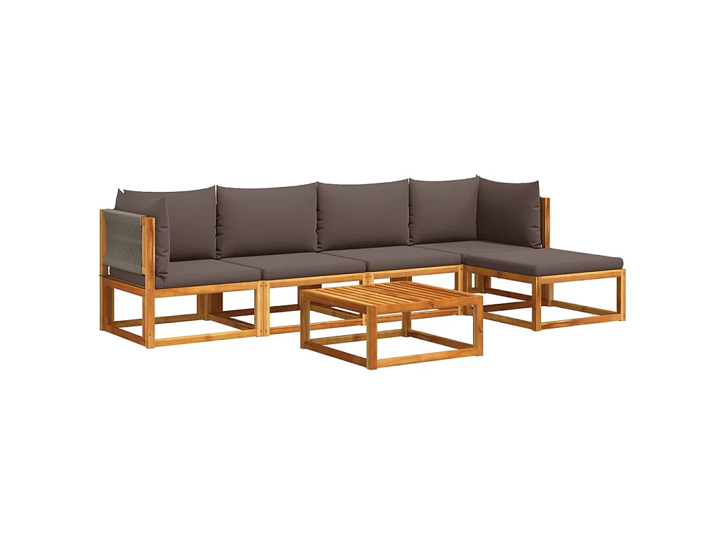 Set di divani da giardino 6 pezzi con cuscini in legno di acacia e corda