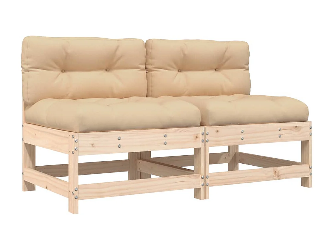 Canapés centraux avec coussins 2 pcs bois de pin massif