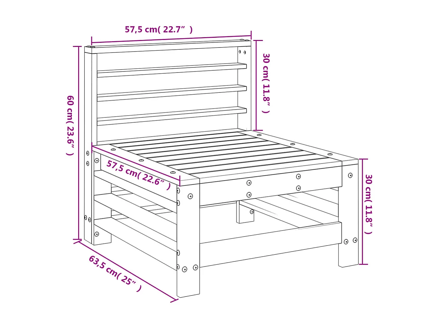 Garten-Mittelsofa Weiß Massivholz Kiefer