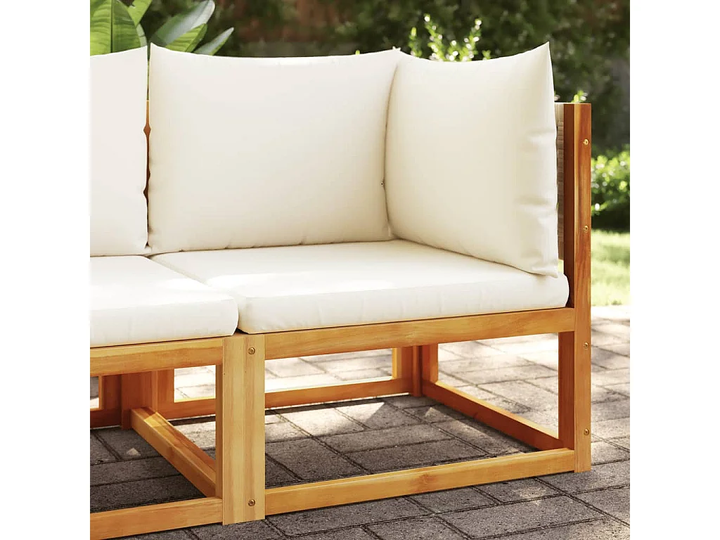 Canapé d'angle de jardin avec coussins en bois d'acacia et rotin