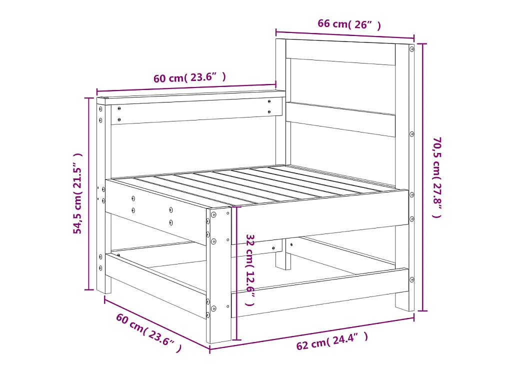 Canapé d'angle de jardin blanc bois de pin massif