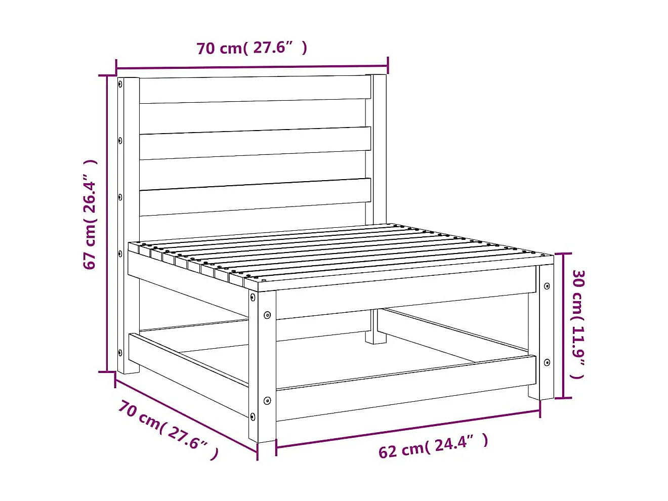 Gartensofas ohne Armlehnen 2 Stk. 70x70x67 cm Douglasienholz
