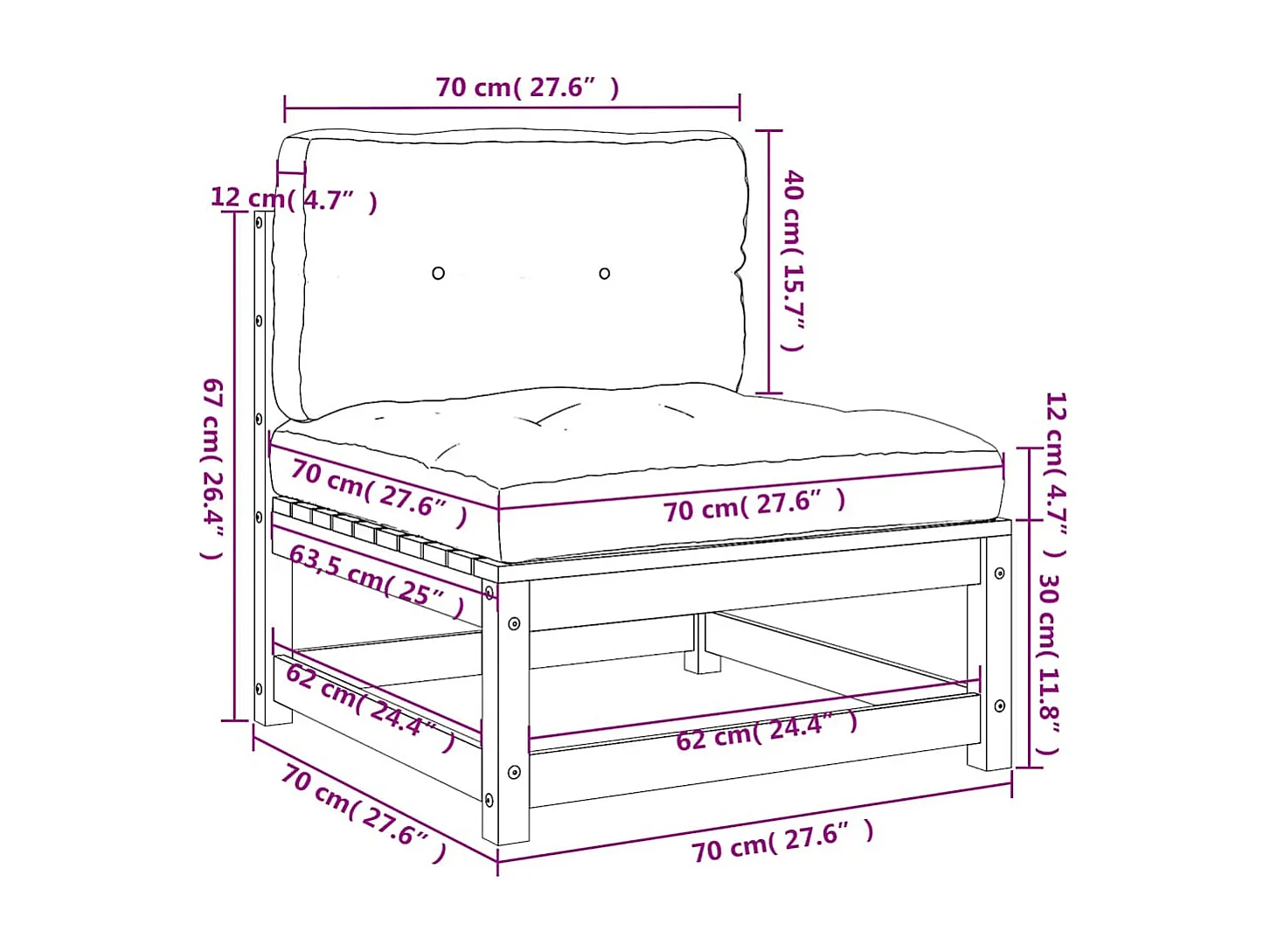 Tuinbank zonder armleuningen met kussens massief grenenhout