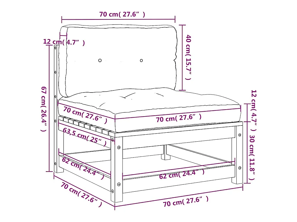 Gartensofa ohne Armlehnen mit Kissen Massivholz Kiefer
