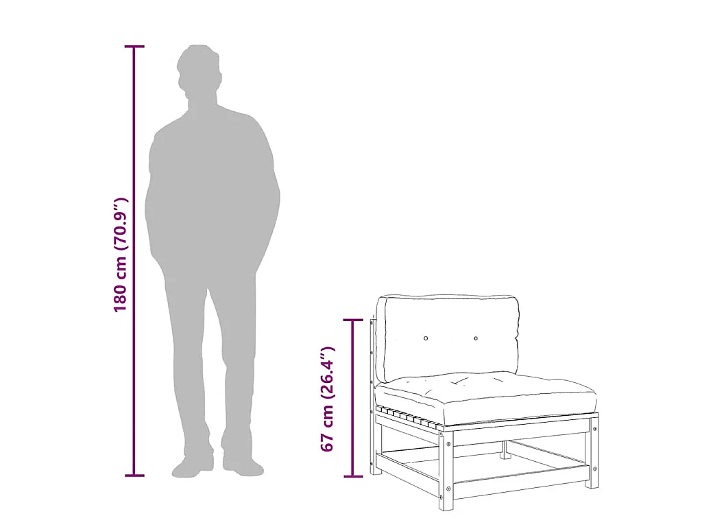 Gartensofa ohne Armlehnen mit Kissen Massivholz Kiefer