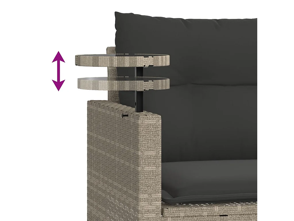 Salon de jardin avec coussins 3 pcs gris clair résine tressée