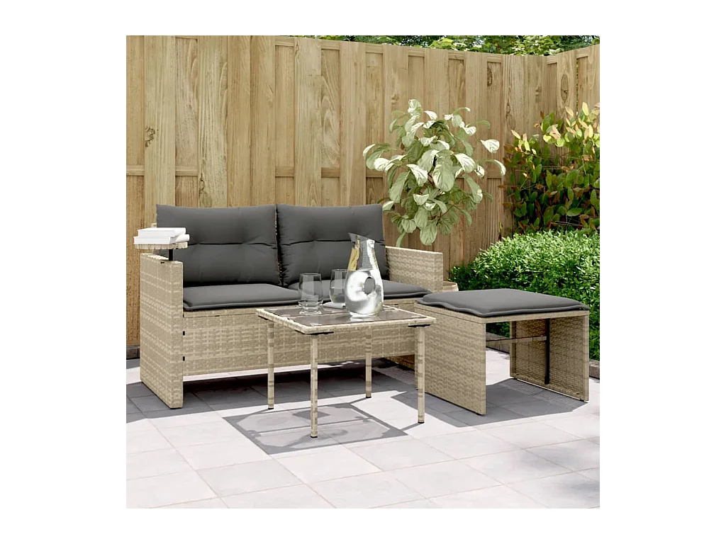 Salon de jardin avec coussins 3 pcs gris clair résine tressée