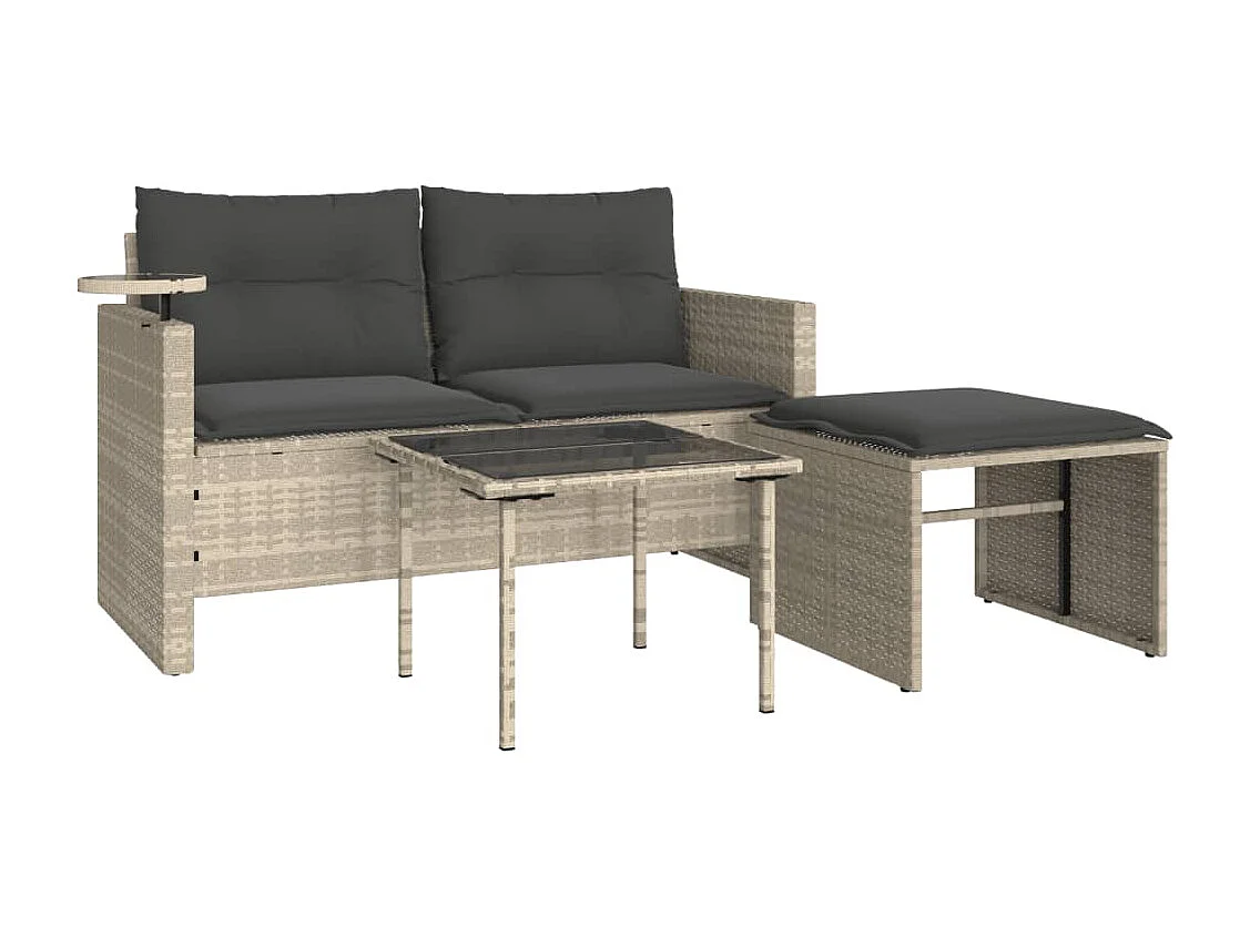 Salon de jardin avec coussins 3 pcs gris clair résine tressée