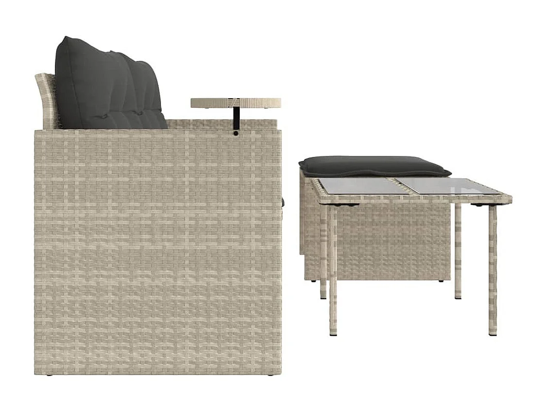 Salon de jardin avec coussins 3 pcs gris clair résine tressée