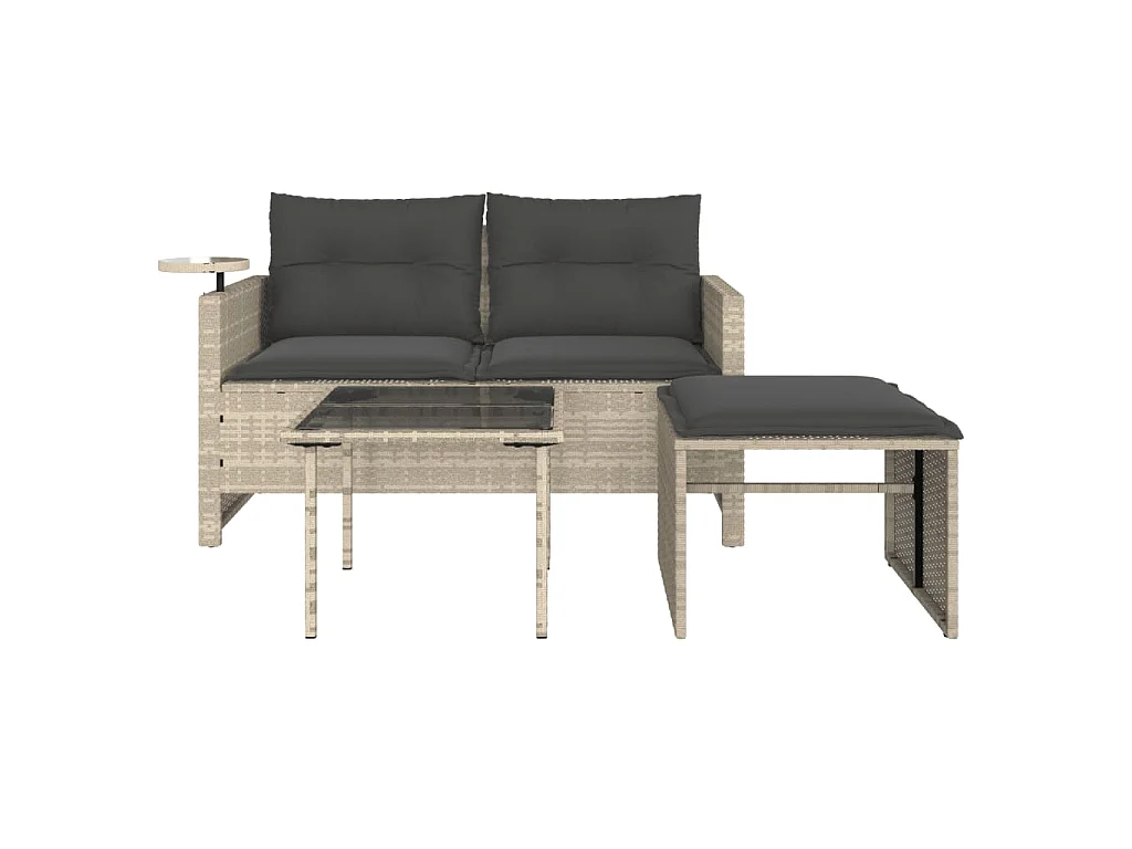 Salon de jardin avec coussins 3 pcs gris clair résine tressée
