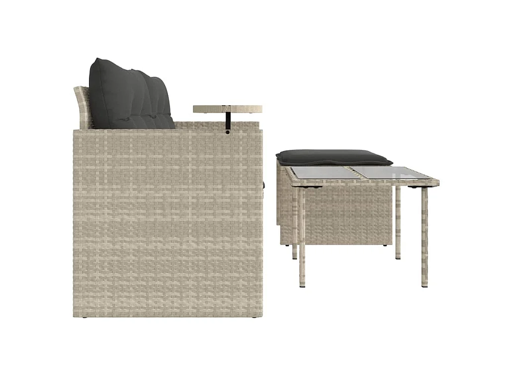 Salon de jardin avec coussins 3 pcs gris clair résine tressée