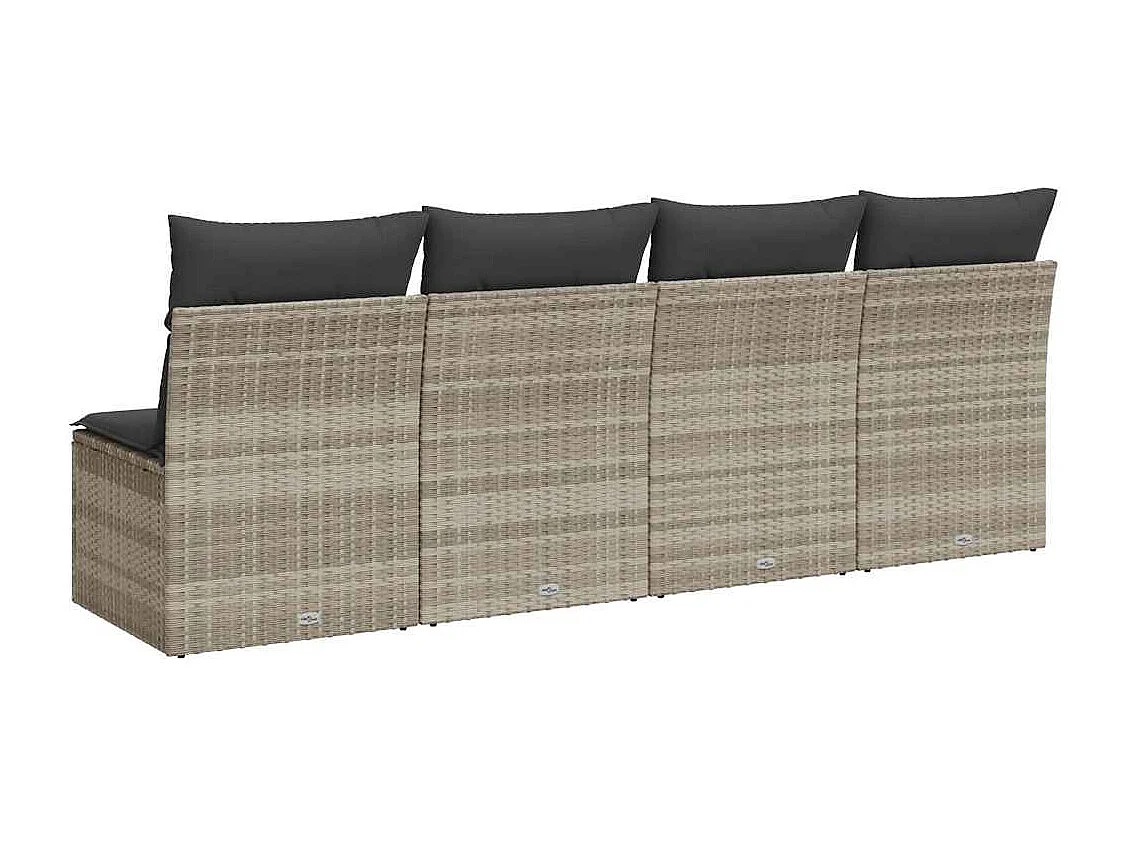 Canapé de jardin et coussins 4 places gris clair résine tressée