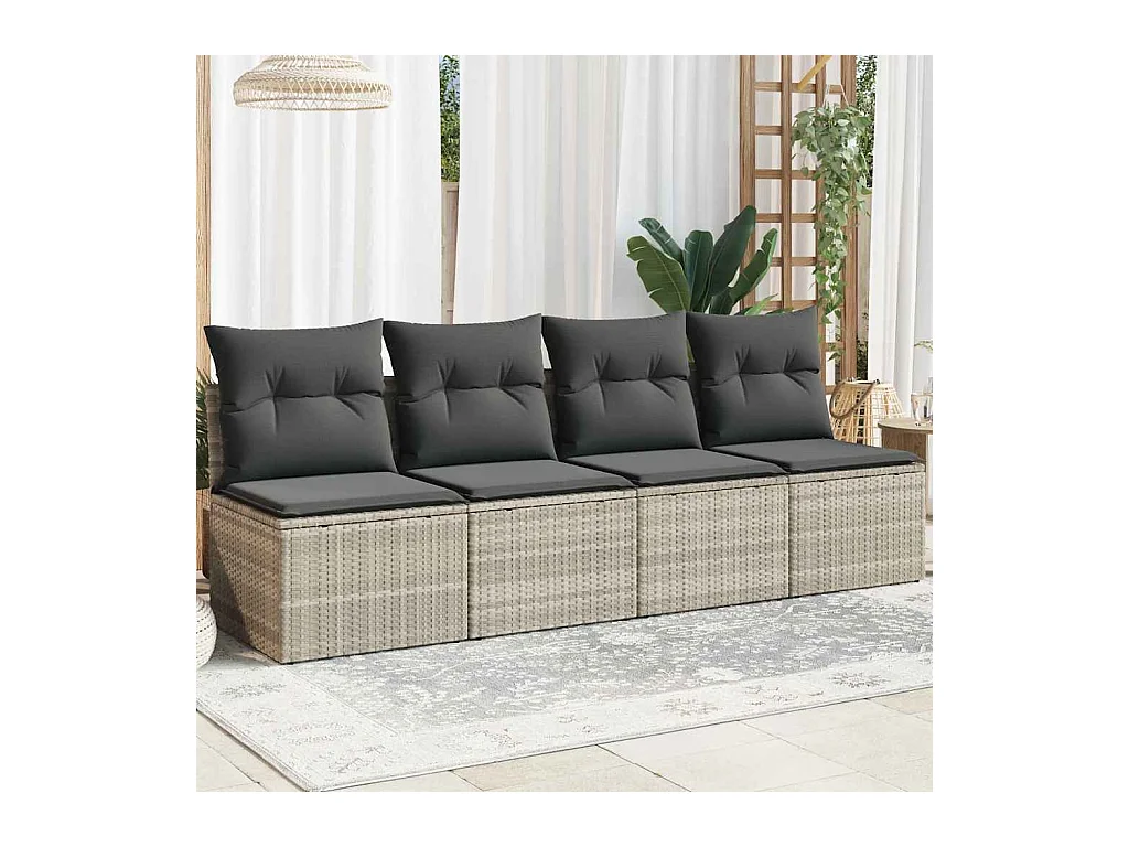Gartensofa mit Kissen 4-Sitzer Hellgrau Poly Rattan