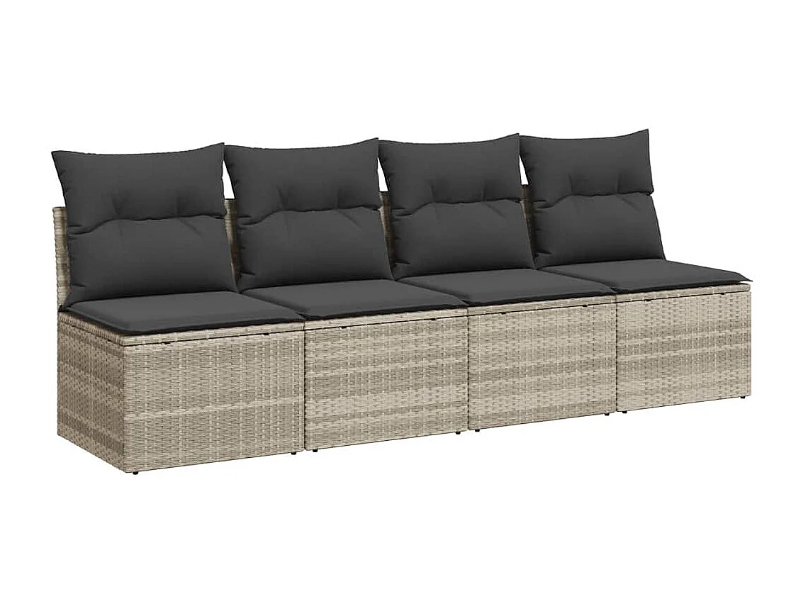 Canapé de jardin et coussins 4 places gris clair résine tressée